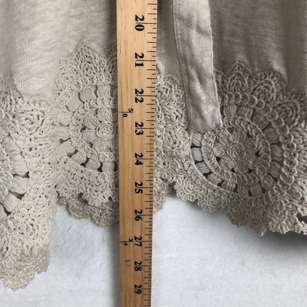 CHICO's Linen Slub Knit Crochet Lace Trim Button Up Top Women's Size 3 16 S/S - Picture 7 of 8